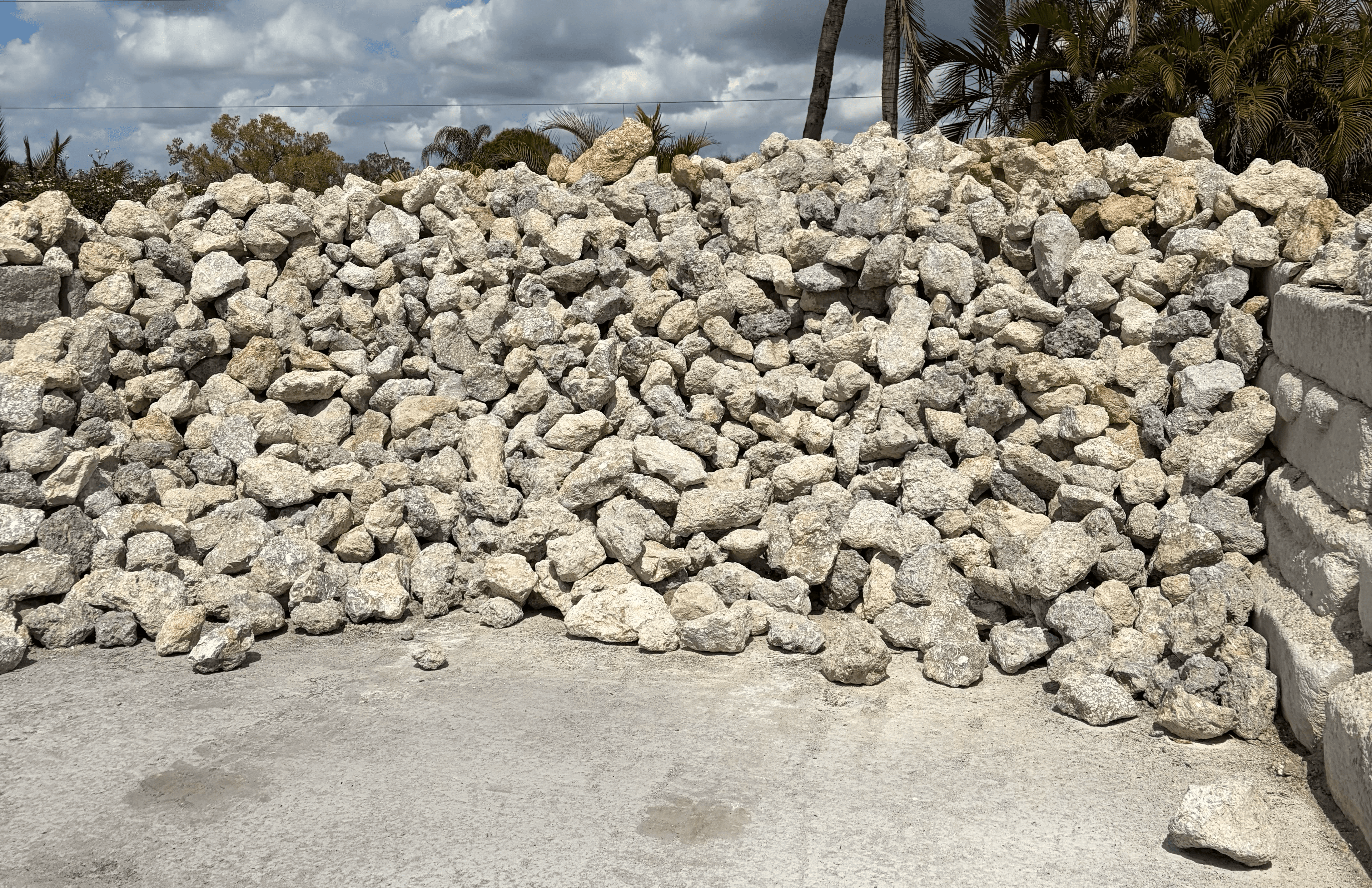 Large 12 to 24 inch limestone rip rap boulders for shoreline and retaining wall projects Florida